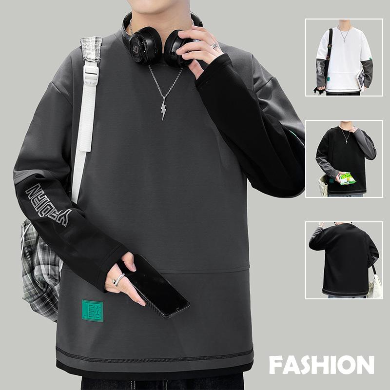 Herren Rundhals-Sweatshirt Frühling und Herbst Neu Japanisch Trendy Locker Lässige Oberteile Vielseitige Unifarbe Übergröße Teenager