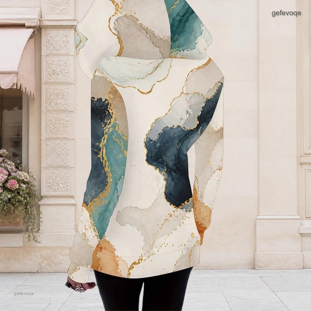 Women Plus Size Marble Printed Long Sleeve Cutout Neck Cold Shoulder Fitted Blouse