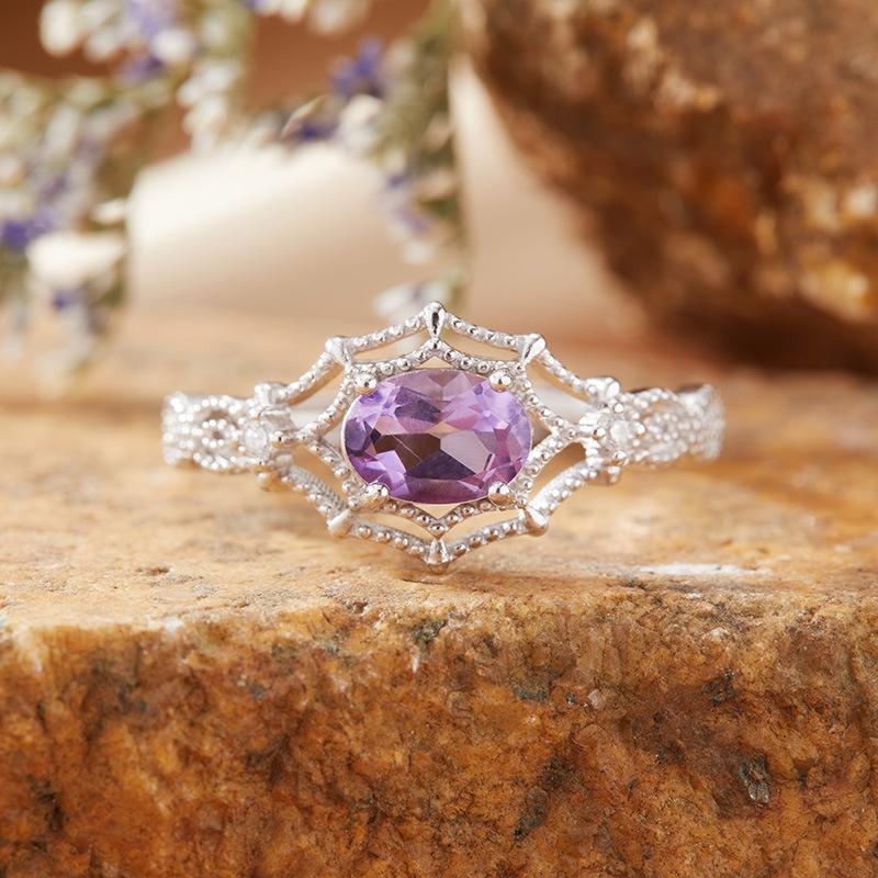 Natural Amethyst Citrine Colored Treasure Ring Women'S S925 Sterling Silver Index Finger Ring Xiaohongshu Earrings