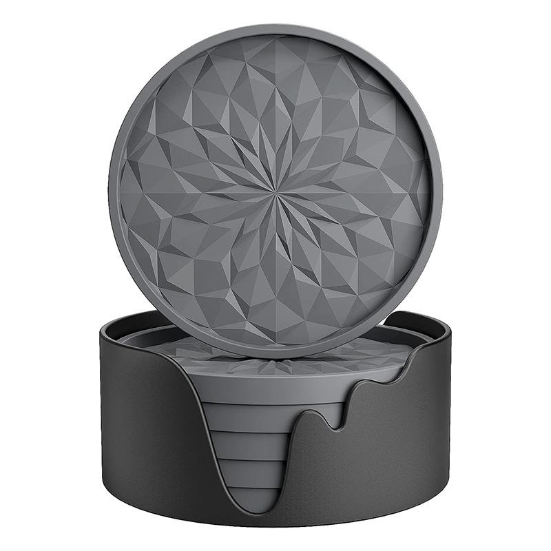 6 Coasters+ 1 Base Decor Bar Coasters for Home Office New Tabletop Protection Hot Cold Cup Mat Silicone Drink Coasters Sets