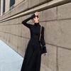New French Style Temperament Women's High-Grade Black Dress Hepburn Style Gray Turtleneck Dress for Women