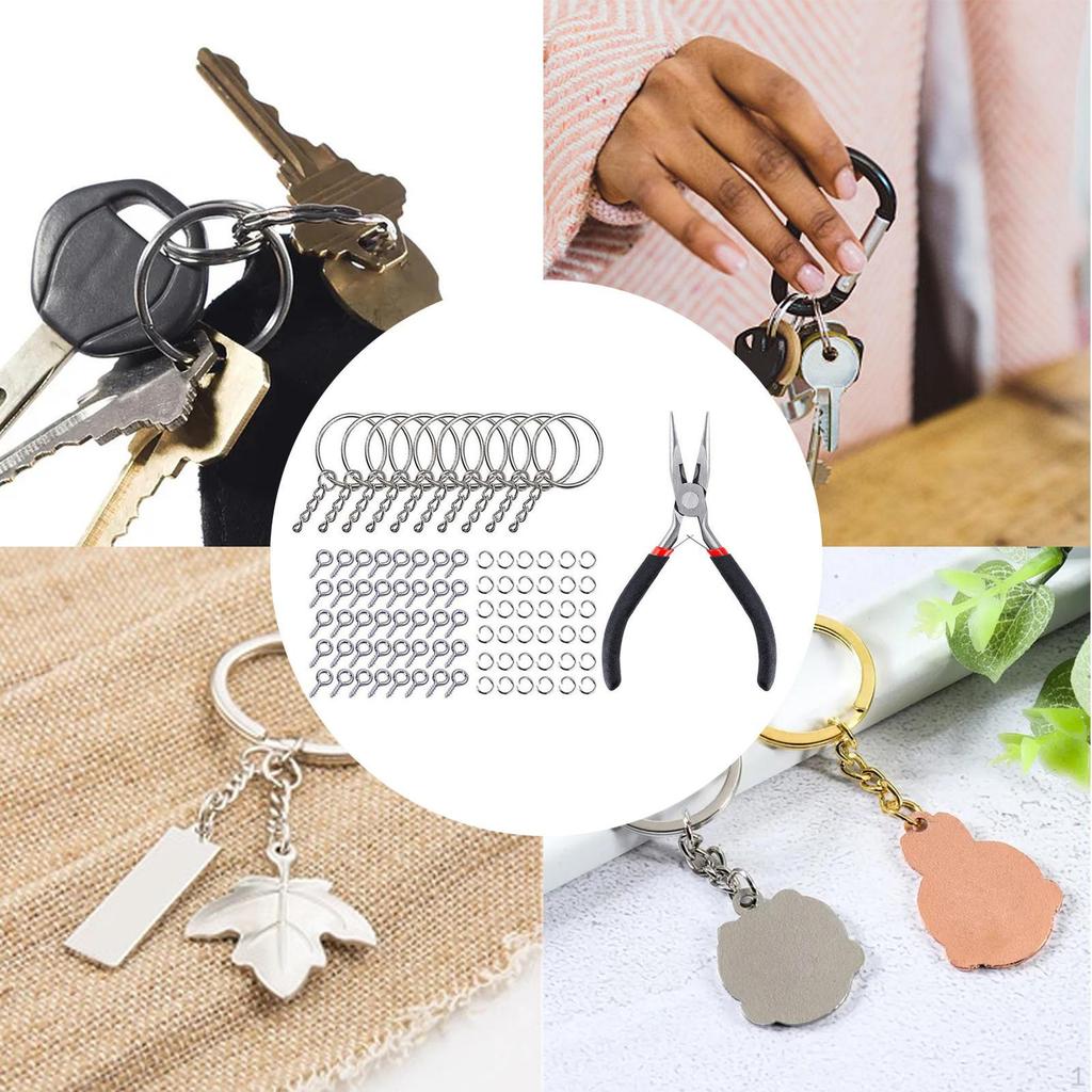 221 Keyring with ,w/ Jump Rings ,Screw Eye Pins ,Pliers Connector for DIY Key Chain Charms ,Jewelry