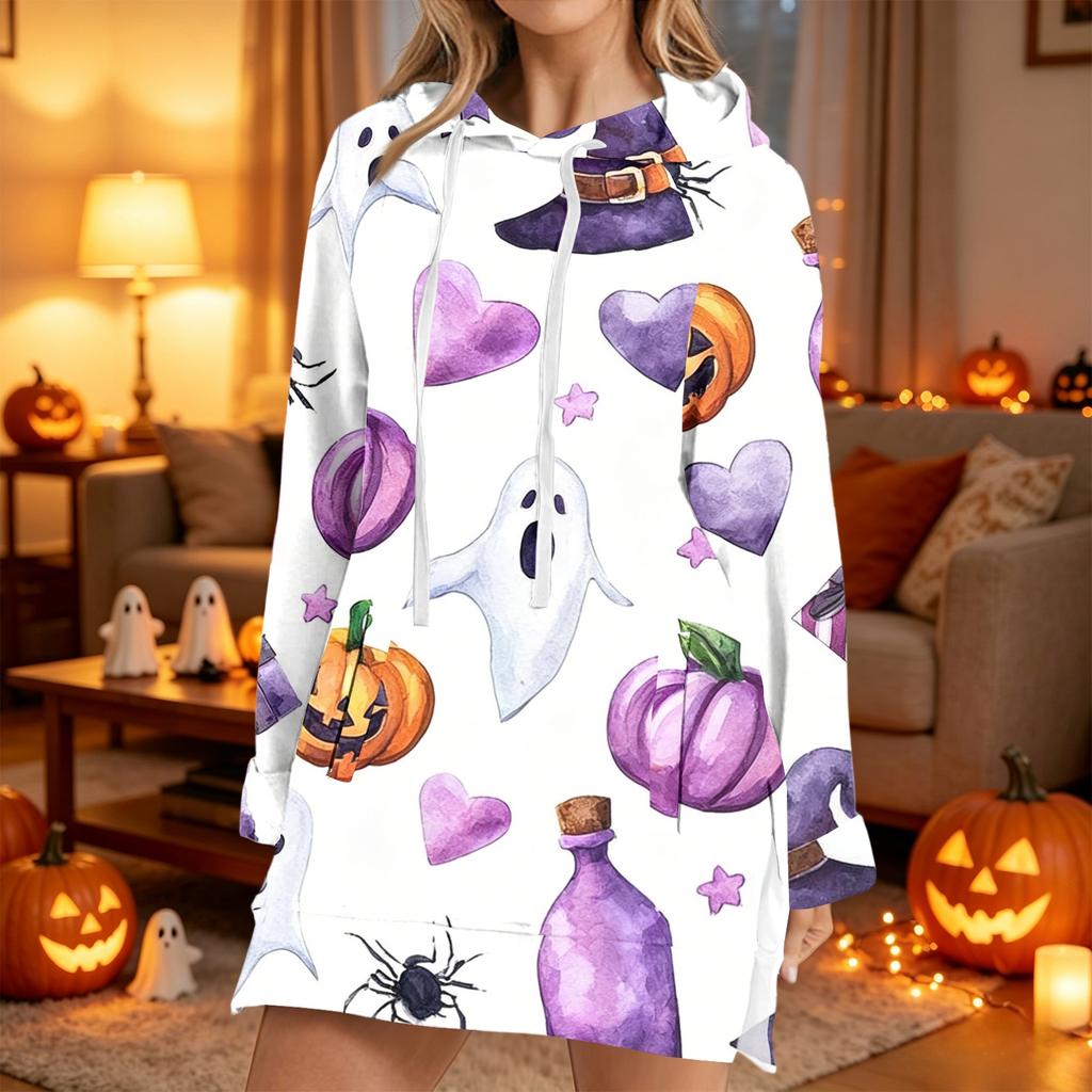 Women's Casual Long Sleeve Halloween Print Hoodie Pullover Top