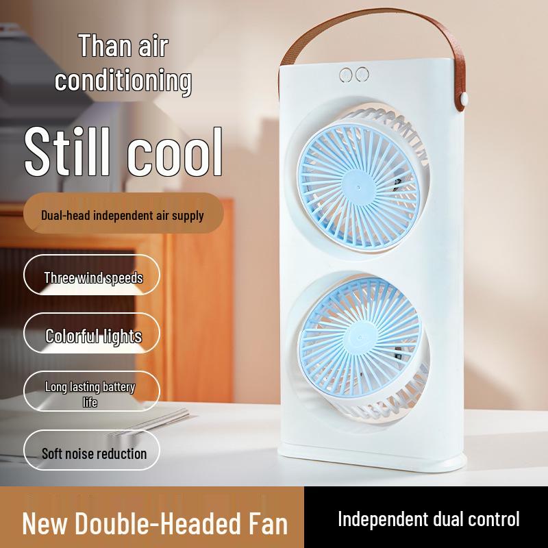 Rechargeable Dual-Head Desktop Cooling Fan for Office and Dorm Use