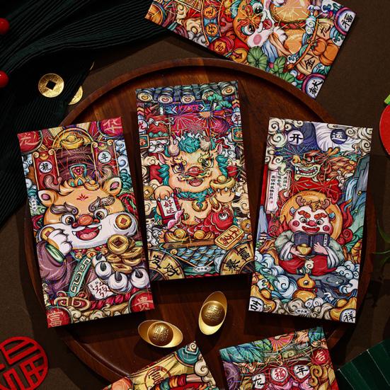 

6 шт. красный конверт с узором дракона счастливые деньги красный пакет 2024 символические благословения красная сумка для весеннего фестиваля B