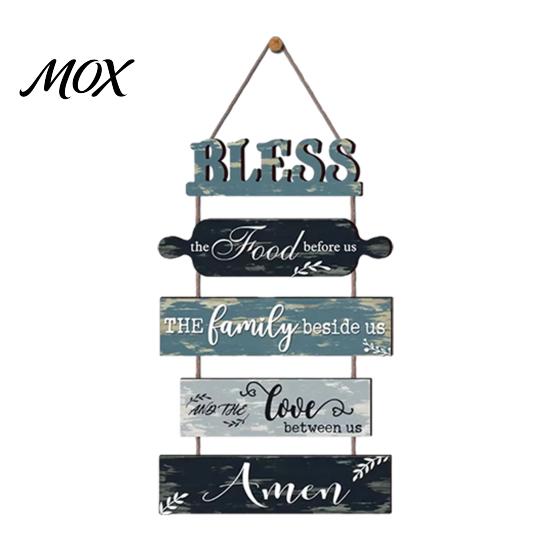Decorative Wooden Letters for Wall Kitchen Decor, 5 Panel Bless Food Family Love Splicing Art Hanging Sign, Farmhouse Dining Room Living Pastoral