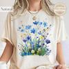 Blue Wildflower Shirt, Botanical Floral T-shirt, Vintage Cottagecore Clothing, Comfort Colors Nature Tee, Aesthetic Wild Flower Graphic Tee