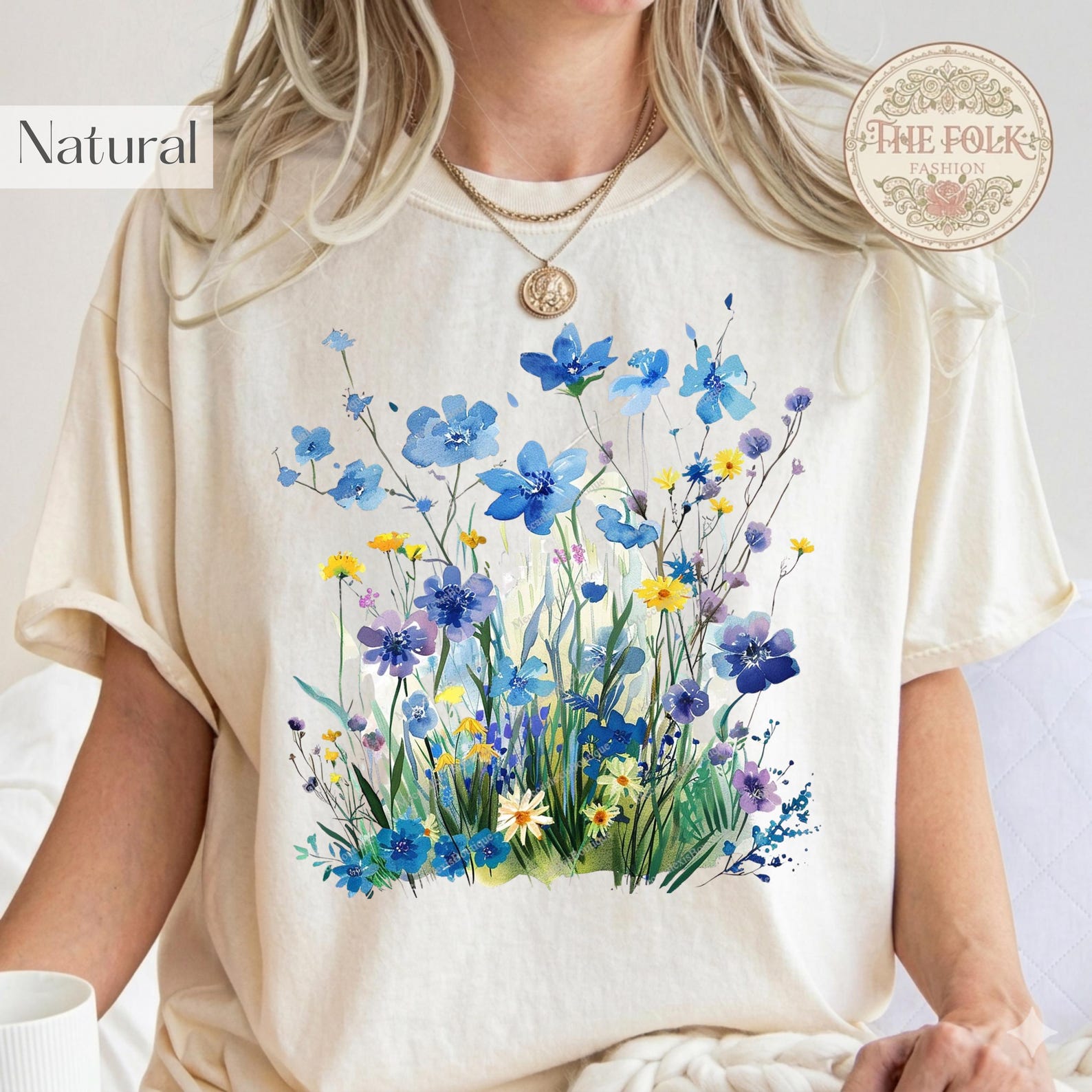 Blue Wildflower Shirt, Botanical Floral T-shirt, Vintage Cottagecore Clothing, Comfort Colors Nature Tee, Aesthetic Wild Flower Graphic Tee 2XL