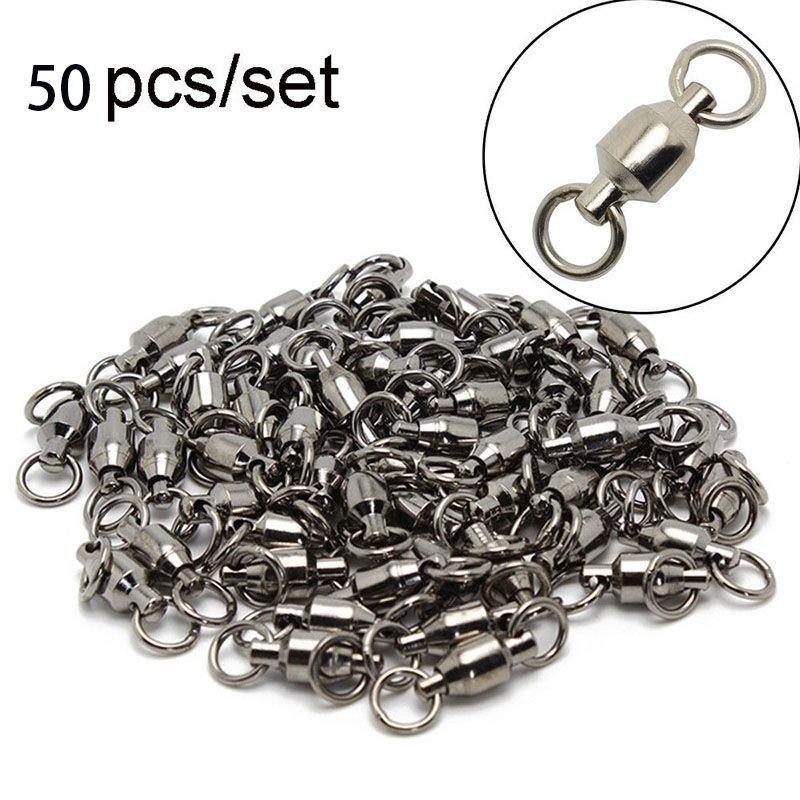 50pcs Ball Bearing Swivels Double Round Split Rings Connectors Fishing Tackle