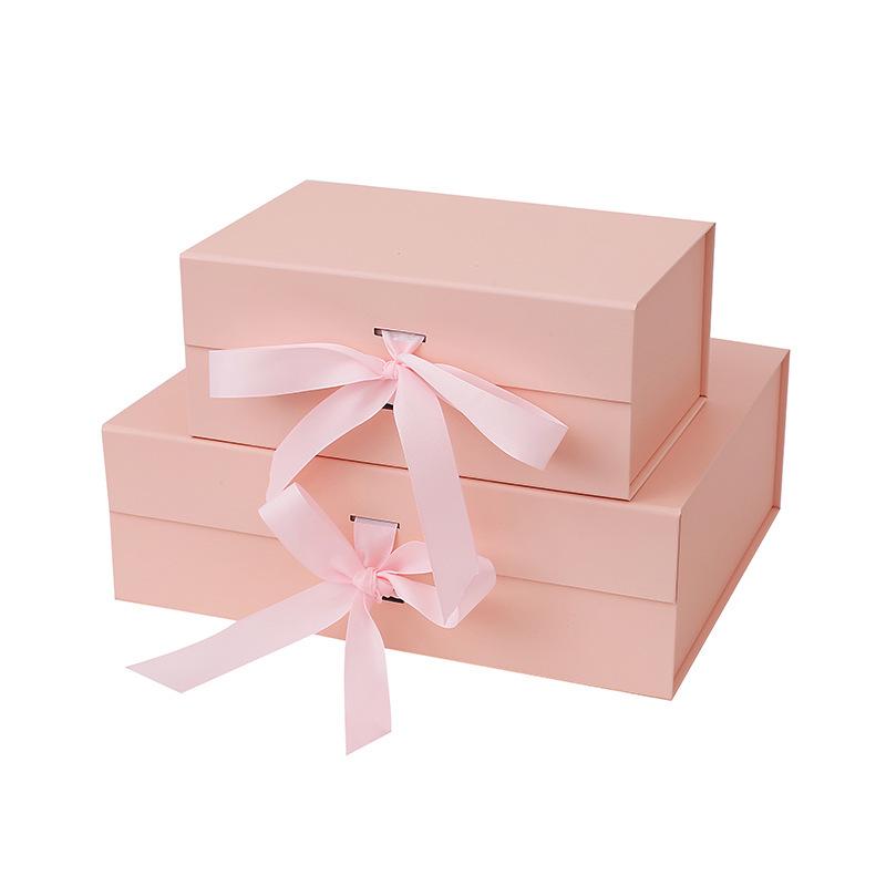 White Large Flip Lid Gift Box with Ribbon - Universal Folding Empty Box