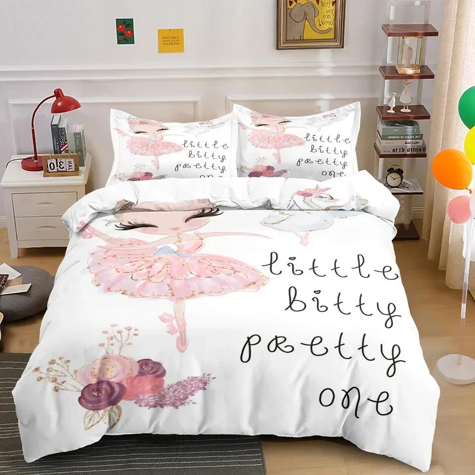Ballet Dancer Girl Cartoon Dancing Comfortable Duvet Quilt Cover Pillowcase Bedding Set Children Bedroom Decoration Home Textile