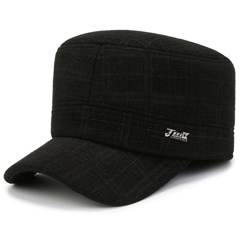 

Зимняя мужская теплая шляпа с плоским верхом, уличная ветрозащитная шляпа для папы, пожилого человека, с защитой ушей, шерстяная плюшевая утолщенная хлопковая шапка Adjustable - Fleece