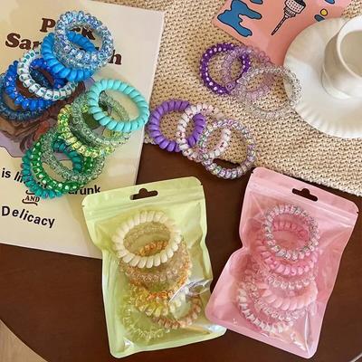 6 adet/paket Şeker Rengi Yüksek Esnek Saç Bantları Kız Çocuk Saç Tokaları Buzlu Spiral Kordon Lastik Bantlar İp Esnek Başlık Aksesuarları