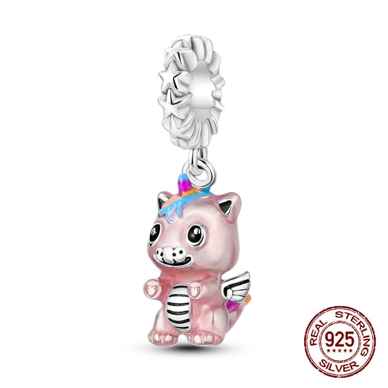 925 Silver Chameleon Charms Bead Colorful Sketchpad Dangle Zirconium Clip for Bracelet Necklace DIY Jewelry