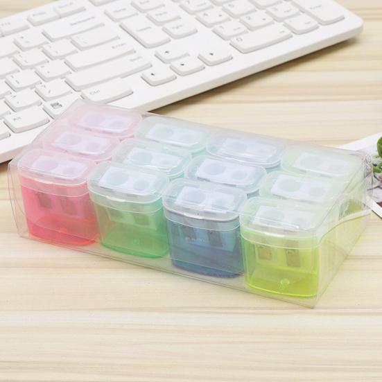Dual-Hole Pencil Sharpener 4 Color Transparent Plastic Sharpener for Standard Jumbo Pencils Kid-Friendly Portable Pencil Sharpener with Cover