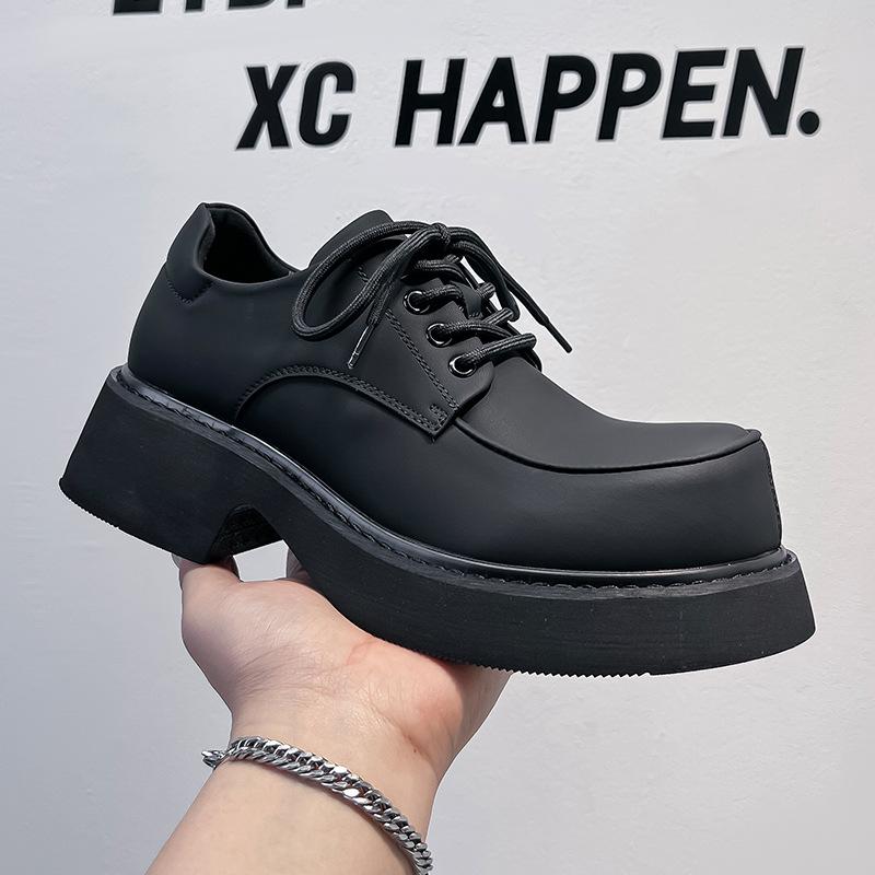 

British style platform small leather shoes men s 2024 French retro black high-heeled single shoes student loafers 57323-A 38 чёрный