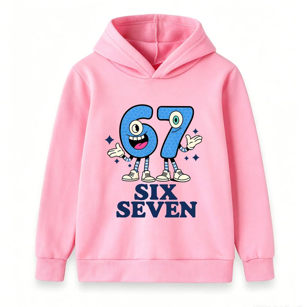 Kids Boys Girls Pullover Hoodie, Cute Cartoon 67 Character Printed Casual Sweatshirt, Soft Lightweight Long Sleeve Hooded Top for Daily Wear Party Gif