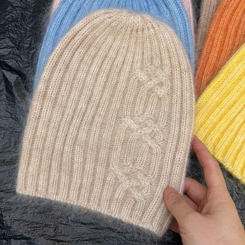 Mohair wool fleece knitted hat women's new autumn and winter fashion show face small versatile big head circumference cold hat