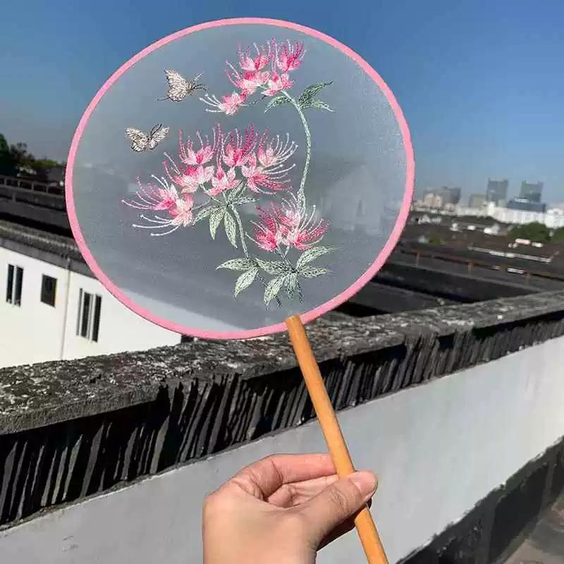 Embroidered Round Fan, Chinese Ancient Style Round Fan, Fairy-Like Hanfu Cheongsam Fan, Classical Palace Fan, Gardenia Jasmine Dance Fan