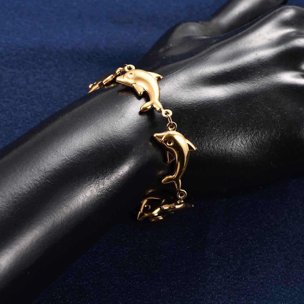 Cute Stainless Steel Dolphin Bracelet Link Hand Chain for Women Girl Anklets Wristband Summer Beach Metal Jewelry Accessories
