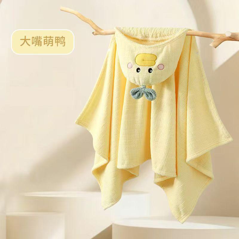 Kids Cartoon Hooded Bath Towel Coral Fleece Thickened Wearable Bathrobe Cozy 70x140cm