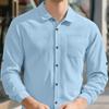 Soft and Comfortable Men's Collar Pocket Solid Color Button Up Cardigan Long Sleeved Linen Top Suitable for Daily Leisure