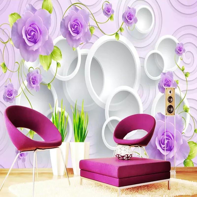 

Mural Wallpaper Modern 3d Stereo Flowers Circle Photo Wall Paper Living Room Tv Sofa Wall Mural Home Decor 200 cm(W) x 140 cm(H)