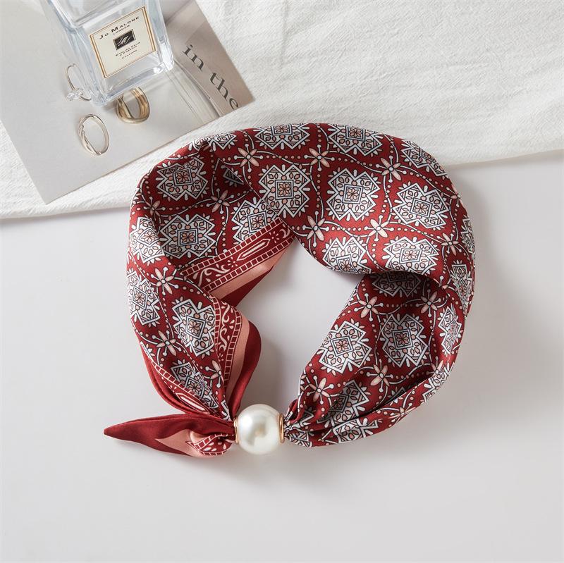 Französischer Luxus-Frühlings-Sommer-Quadrat-Schal mit magnetischem Perlenverschluss - Eleganter Damen-Halsketten-Schal