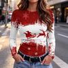 Women's Slim Fit Christmas Print Long Sleeve Neck T-Shirt for Holiday Casual Wear