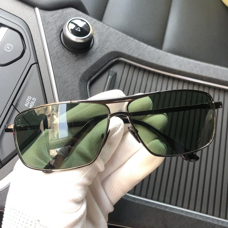 New Sunglasses For Men Crystal Glass For Driving Big Face Uv400 Green Sunglasses Metal High-Quality Double Beams