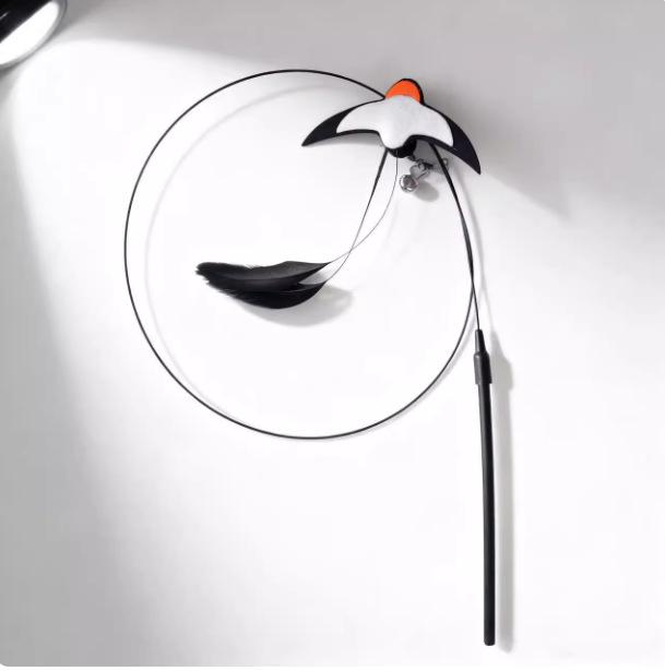 Cat Teaser Wand Replacement with Bell & Feather for Interactive Kitten Play