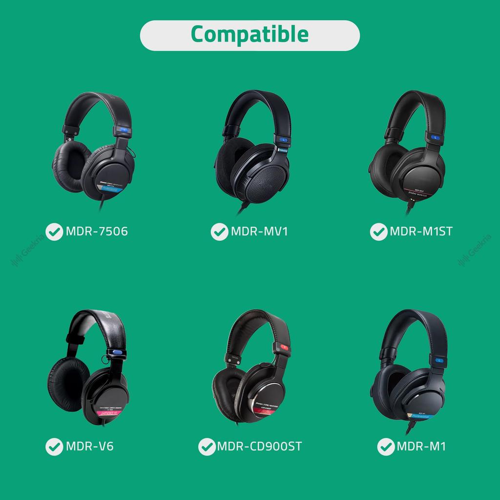 Geekria Compatible Ear Cups for and Headphones Pads/Ear MDR-7506, MDR-MV1, MDR-V6, MDR-V7, MDR-M1, MDR-M1ST, MDR-CD900ST (Leatherette/Black)