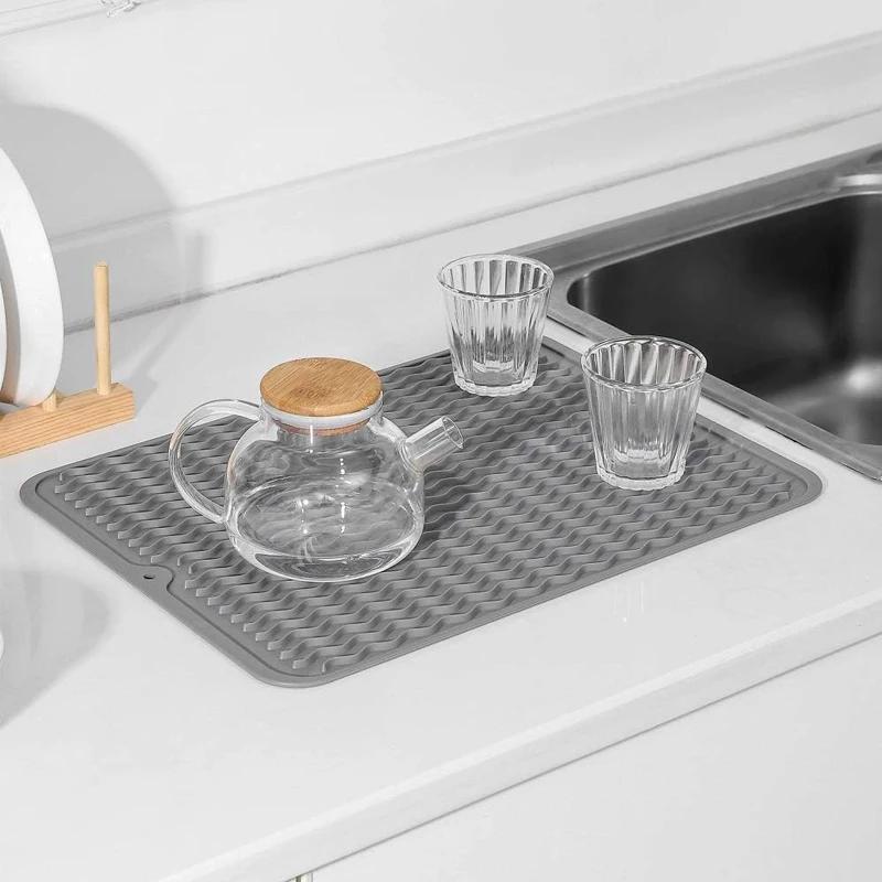 Silicone Dish Drying Mat Heat-resistant Silicone Mat for Kitchen Counter Sink Refrigerator or Drawer Liner Easy Clean Sink Mat