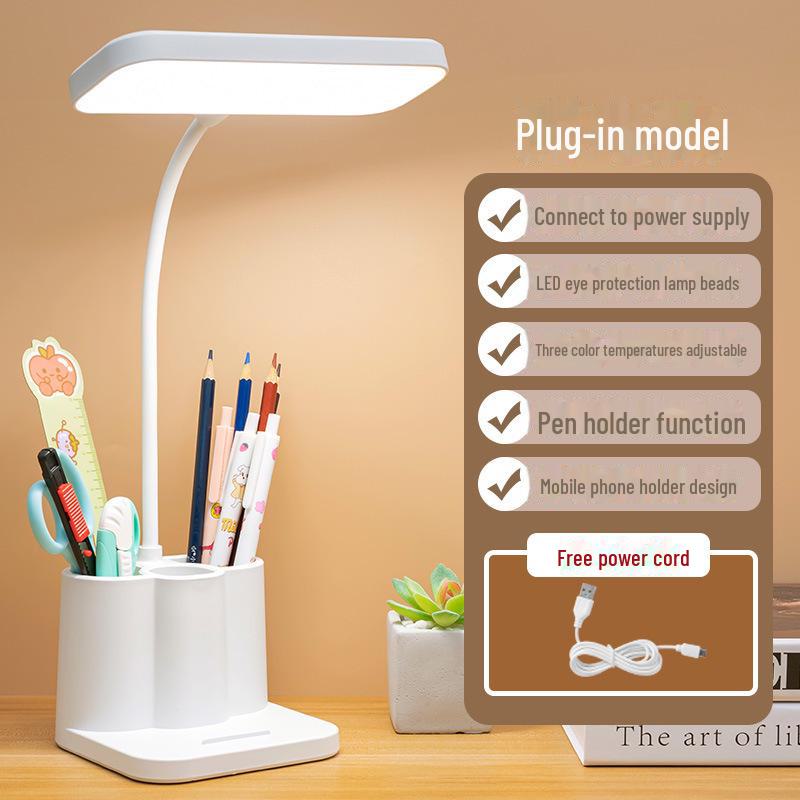 "Multifunctional Desk Lamp with Eye Protection, Touch Dimming, Reading Light, Pen and Phone Holder, and Dormitory Charging"