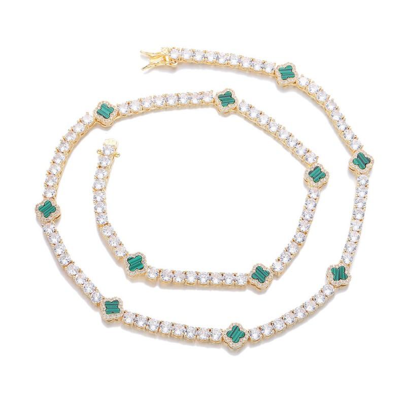 Kleeblatt Anhänger Halskette Armband Set Damen Goldfarben Cuban Chain Minimalist Layered Schmuck