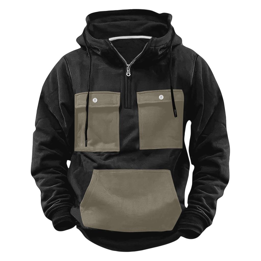 Herren Color Blocking Half Zip Tasche Sweatshirt Hoodie Herren Sport Übergröße Lässiges Sweatshirt
