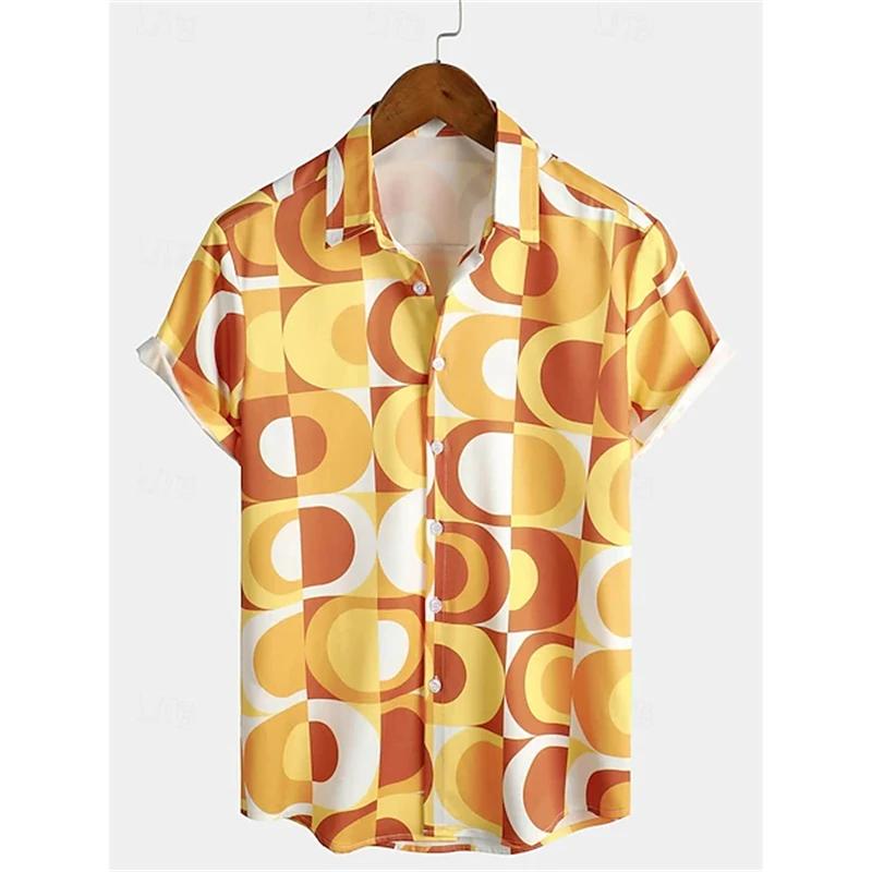 Retro Classic 70s Pattern Print Short Sleeved Shirt For Men Casual Lapel Button Shirt 3D Printed Polyester Fashion Street Shirt