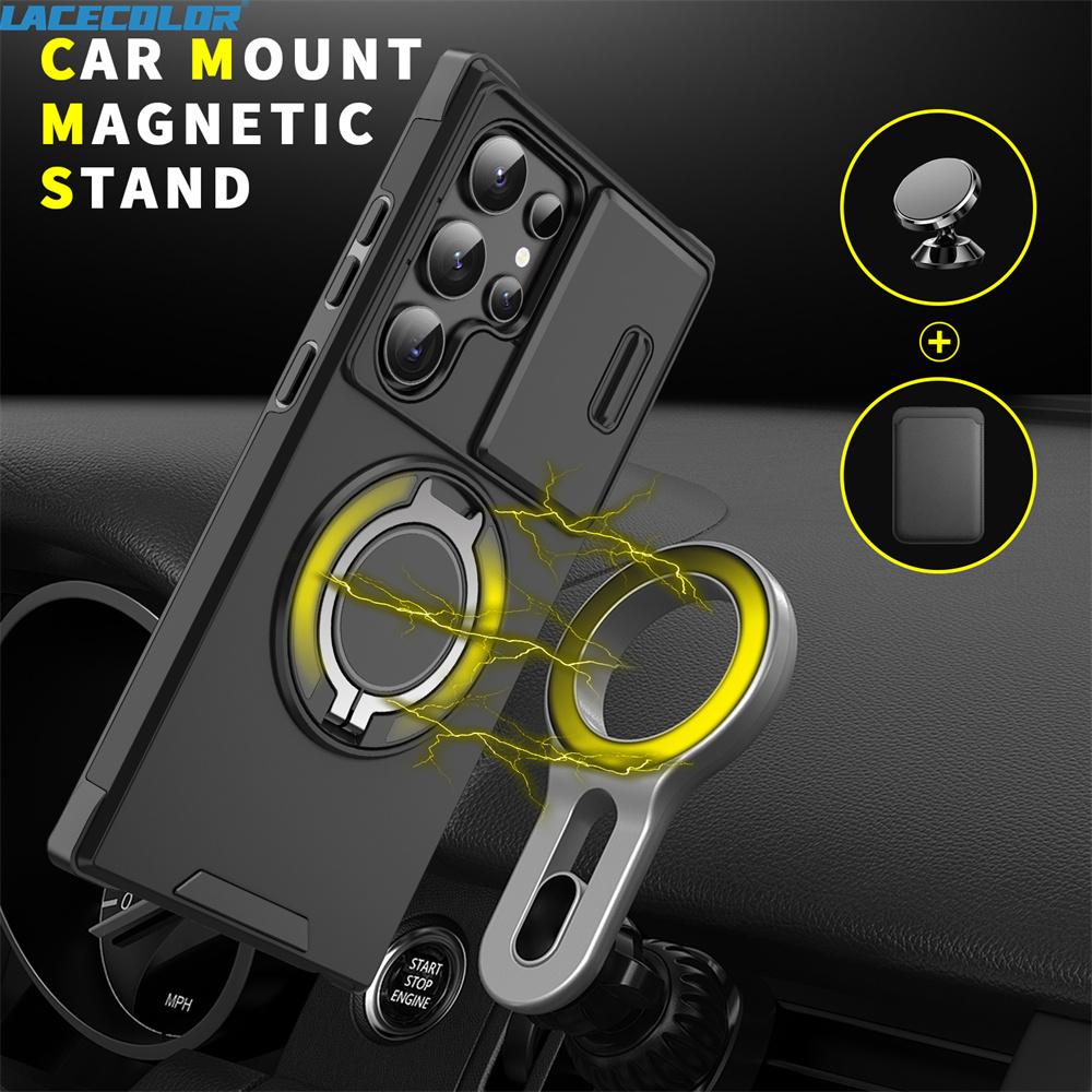 Magnetic 360° Rotate Bracket Slide Camera Case For Samsung S25 Edge S24 FE S23 Plus S22 S21 Ultra A17 A56 A36 A26 A06 A16 A55 35