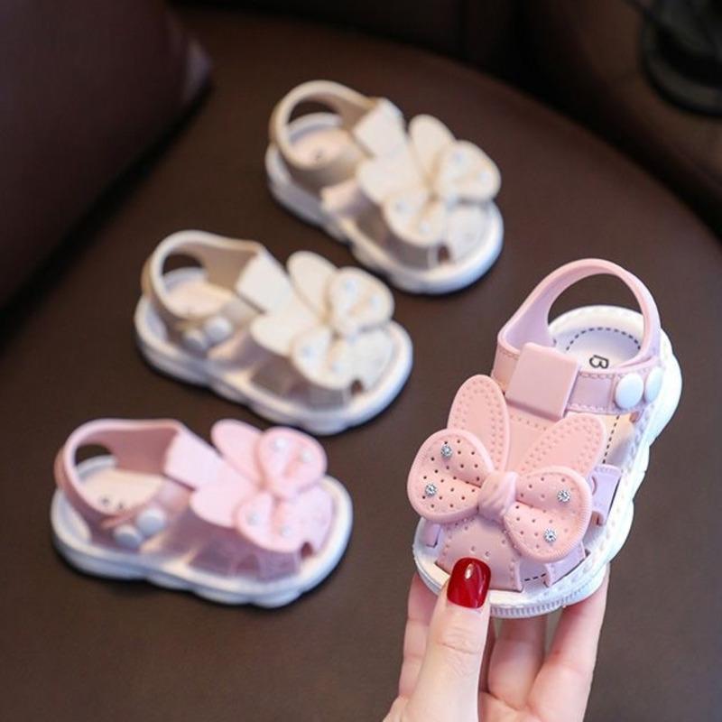 MAITA Princess Kids Summer Shoes Cute Bow Soft Breathable PVC Baby Girls Sandals Buckle Strap Anti Slip Toddler Children Beach Sandals