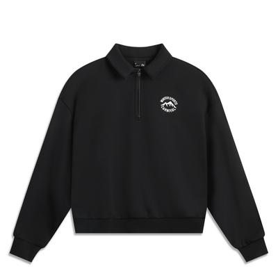 Lässiges minimalistisches einfarbiges Polo-Sweatshirt Damenoberteile Schwarz AWDUD64-3