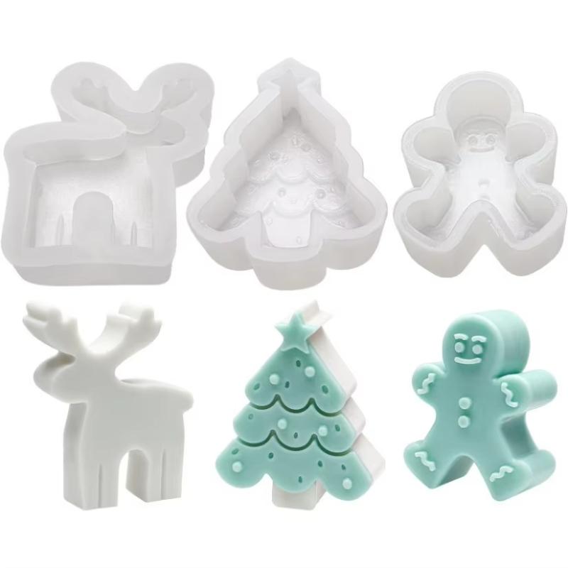 Ensemble de 3 moules à bougies en silicone Arbre de Noël Bonhomme en pain d'épices Bonhomme de neige Bricolage Dessin Animation Argile Plâtre Résine Moule Décoration