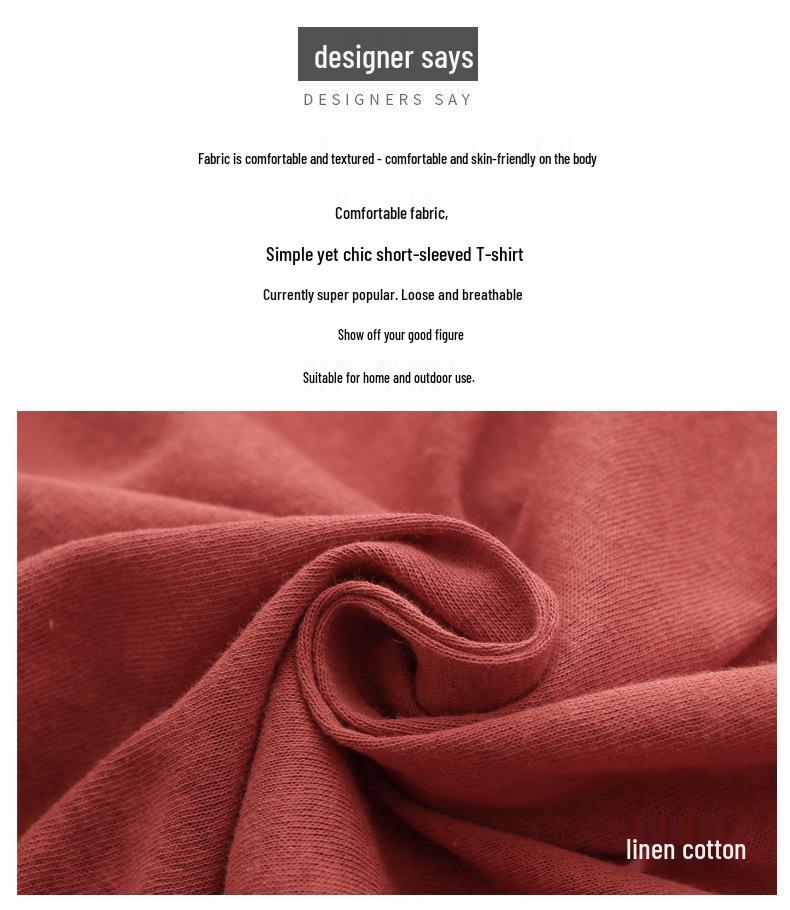 Women's Korean-Style Summer Cotton Linen Round Neck Shirt, Loose Fit, Mid-Sleeve, Plus Size Casual Top