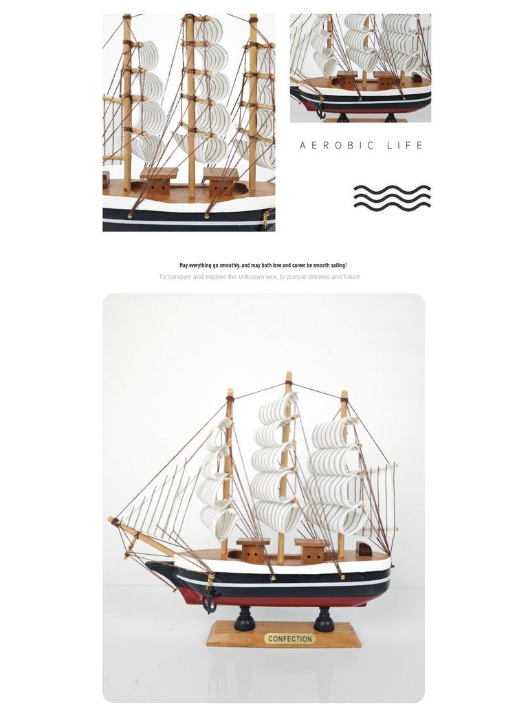 24cm Wooden Sailboat Model Mediterranean Decor