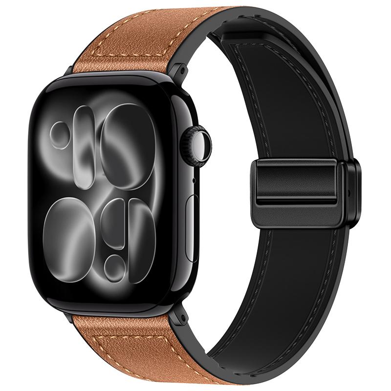 Silicone+Leather Strap for Apple Watch 11 10 42mm 46mm Ultra 3 49mm Magnetic Bracelet iWatch 9 8 7 6 5 SE3 45/41mm 40/44mm Band