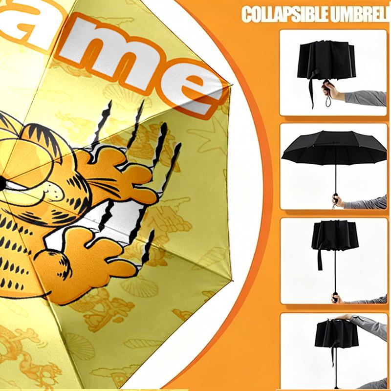 Custom Name Personalized Garfield Print Umbrella, Auto Open Close, 8‑Rib Sturdy Frame, Commute Camping Hiking Use, Birthday Gift