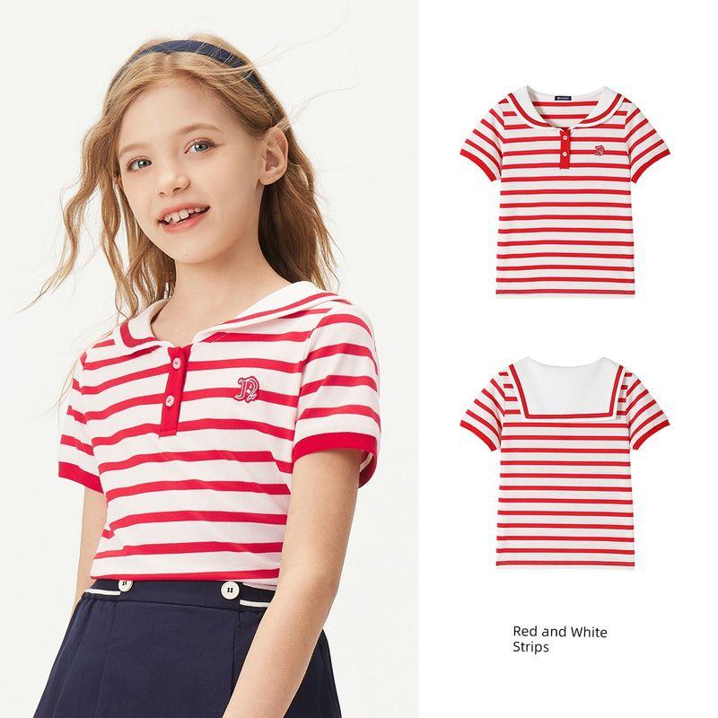 Navigare Italian Sailboat Children's Clothing Girls' Polo Shirt 2026 Summer Thin Children's Striped Top