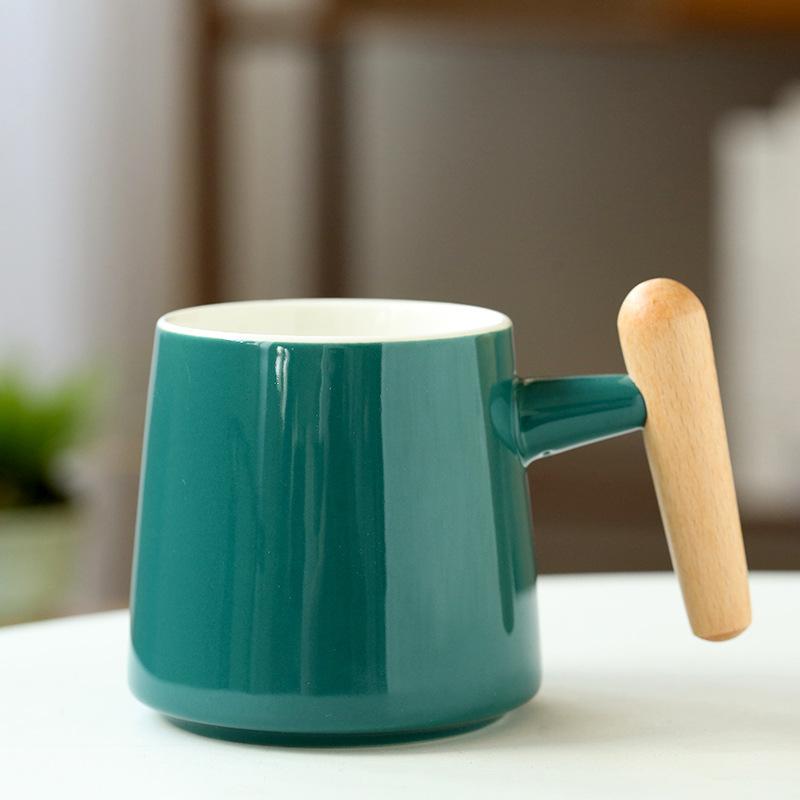 Wooden Handle Ceramic Cup Gift Box Set, Simple Water Cup Creative Mug, Milk Tea Cup With Lid Customization