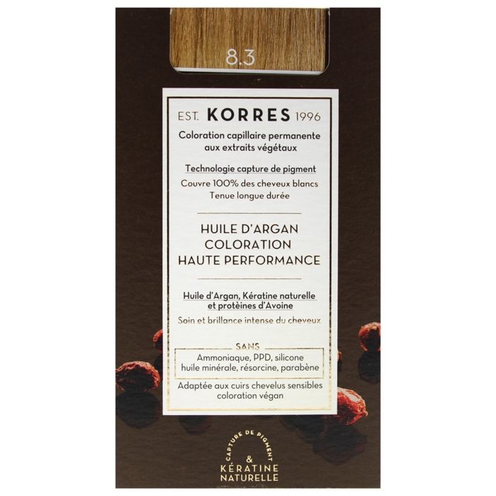 Coloration Permanente - Korres - Blond Clair Doré 8.3 - Sans ammoniaque - Tous types de cheveux - Crème