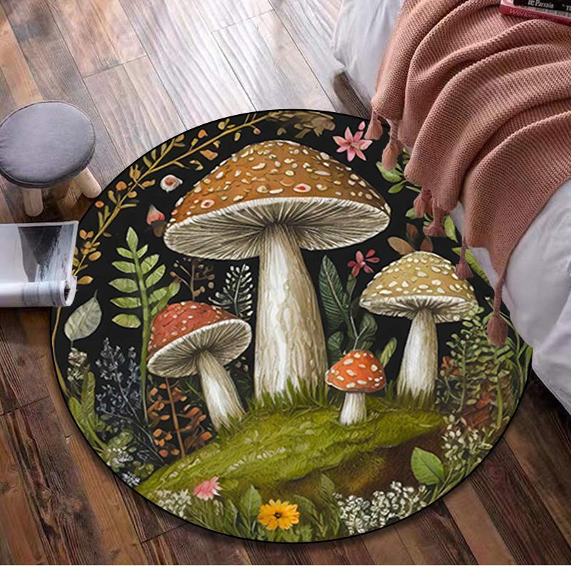 Floral Moon Phase Circular Rug - Office Decorative Carpet For Living Room Bedroom Door Mat Floor Rug Computer Chair Area Rug