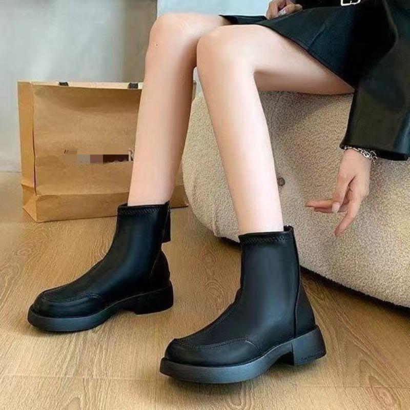 Women's retro Chelsea short boots autumn and winter new zipper elastic thin boots thick-soled Martin boots
